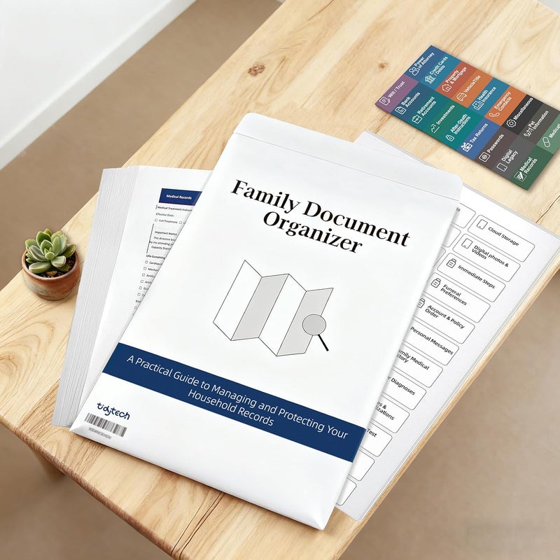 TIDY TECH Family Document Organizer Guide, Filing System with Step-by-Step Instructions for Estate Planning, Personal Records, Next of Kin Kit (18 Category Labels and 97 Sub-Labels) - Image 2